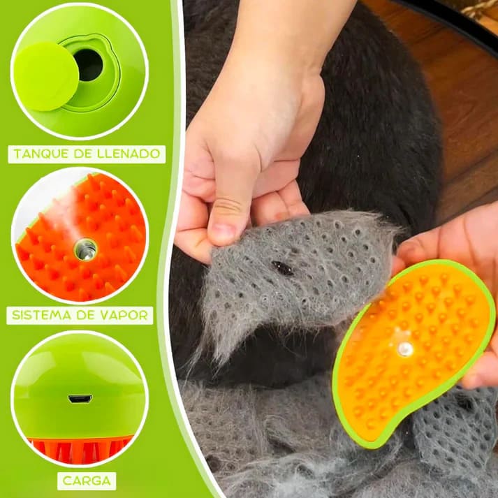 Cepillo de Mascota a Vapor 3 EN 1 + 1 Rodillo Quita Pelusa Gratis