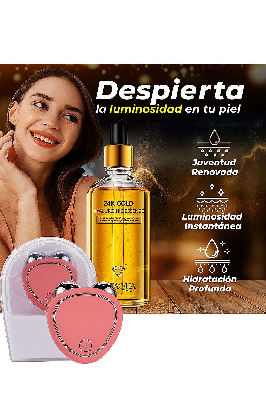 Masajeador Facial de Microcorriente + Sérum 24K Bioaqua